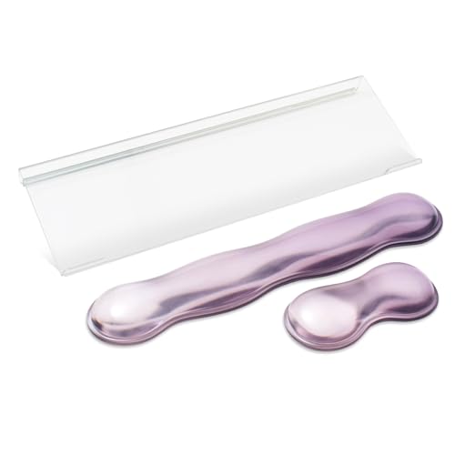 16.9 in Computer Acrylic Keyboard Stand for Desktop, Ergonomic Clear Gel Wrist Rest for Keyboard and Mouse,Laptop,Typing - color: 3pcs Purple Keyboard Riser With Wrist Rest