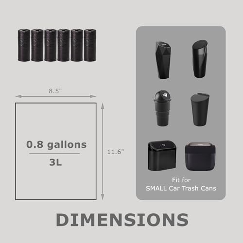 Ginsco 0.8 Gallons Disposable Trash Bags for Mini Car Trash Can, Portable Small Car Garbage Bags, Cars Accessories, Mini Trash Bags, Plastic Trash Bag for Cars/Home/Office (6 Rolls/90 Counts) Black - color: Black