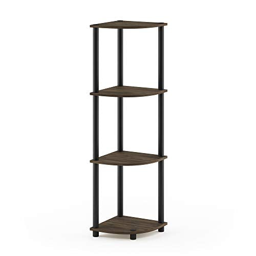 Furinno TURN-N-TUBE Corner Shelf, 4-Tier Corner Bookshelf, Display Storage Shelves with Open Shelves, for Organization and Storage, Living Room, Home Office, Garage, Columbia Walnut - color: Columbia Walnut/Black, size: 4-Tier Round Tube