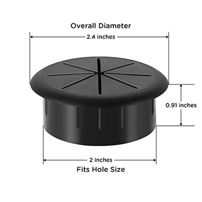 HYCC 2 Inch Desk Grommet Black, Desk Hole Cover for Cables, Flexible Cable Grommet - 5 Pack - color: Black, size: 2 Inch-Black