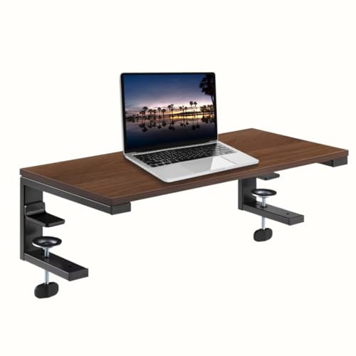 *Test* Ergonomic Clamp-On Laptop and Computer Monitor Riser Stand with Drawer, 21.6 x 9.8 inch - Dark Brown|Laptop Stand for Desk, Monitor Riser, Desk Organizer, Office Desk Home Workspace - color: Dark Brown
