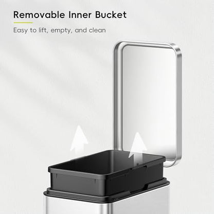 EKO Small Bathroom Trash Can with Lid Soft Close, Step Pedal, 10 Liter / 2.6 Gallon Stainless Steel Garbage Can with Removable Inner Bucket, Anti-Fingerprint Finish (Silver) - color: Stainless Steel, size: 10L