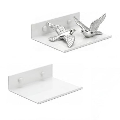 Z metnal Small Floating Shelves, Renter Friendly Mini Metal Display Shelf for Collection Action Figures, Aluminum, Adhesive & Wall Mounted, White, 6 inch, 2 Pack - color: White, size: 6 inch (2 Pack)