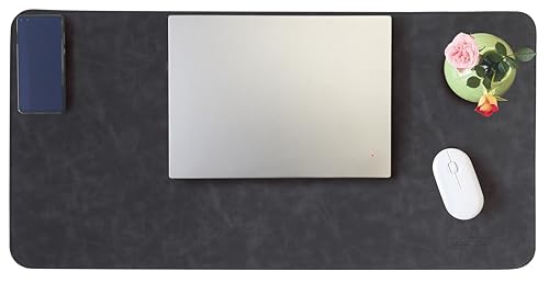 Soft Anti-Curl Faux PU Desk Mat 31.5"x15.7", Waterproof Heat Safe Non-Slip Vintage Desk Pad, Stitched Edge Wipeable Tear Resistant Desktop Protector for Work From Home Office (Black) - color: Black, size: 31.5"x15.7"