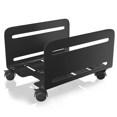 AGPTEK CPU Stand - Adjustable Width 4.7" to 8.2" with 2 Locking Wheels and 2 Caster Wheels - Black - size: A
