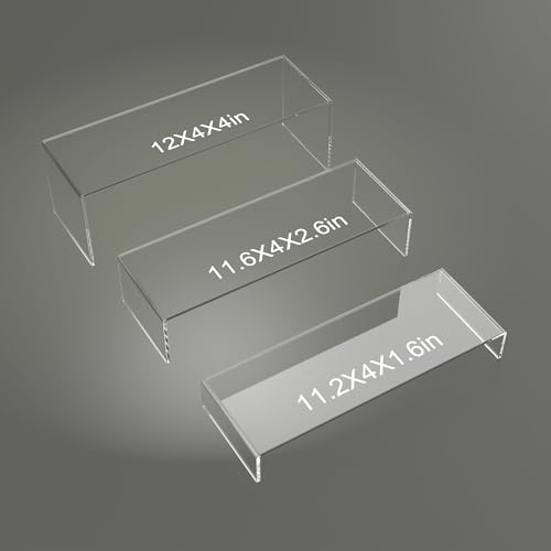 6 PCs Risers Display Stands 3 Tiers Desktop Acrylic Shelves Cake Dessert Holder Products Stand for Collectibles Shoes Jewels Pop Figure (Clear12inch) - color: Clear 12 Inch 6 PCs