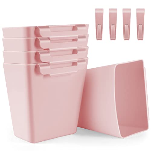 5 Pack Hanging Cup Holders, Multipurpose Rolling Cart Accessories Utility Cart Accessories For Art Craft Supplies, Space Saving Hanging Storage Basket Pencil Holder Makeup Organizers (Pink) - color: Pink