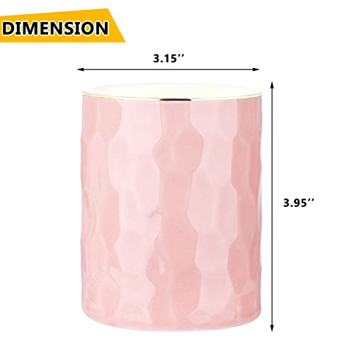 WHJY Ceramic Pink Pencil Cup, Makeup brushes Holder, Gold Pen Holder for Desk Cute Small Boho Brush Holder, Modern Geometry Design Pen Holder - color: Pink