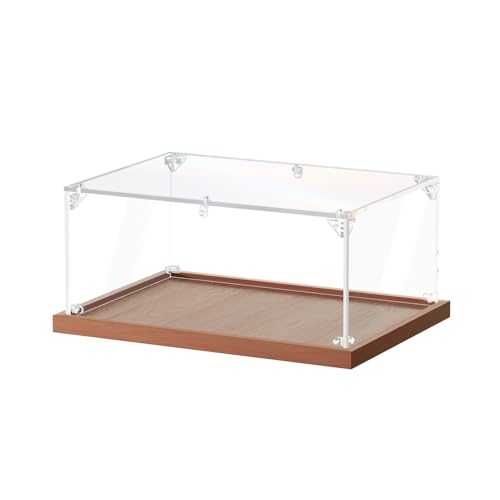 JUJOMAT Acrylic Display Case for Collectibles Clear Acrylic Display Box for Lego Action Figures Doll Hobby, Fits 1:18 Scale Model Cars, Assembly Required, Walnut Base (14 x 10 x 6 inches) - color: Walnut, size: 14 x 10 x 6 inches
