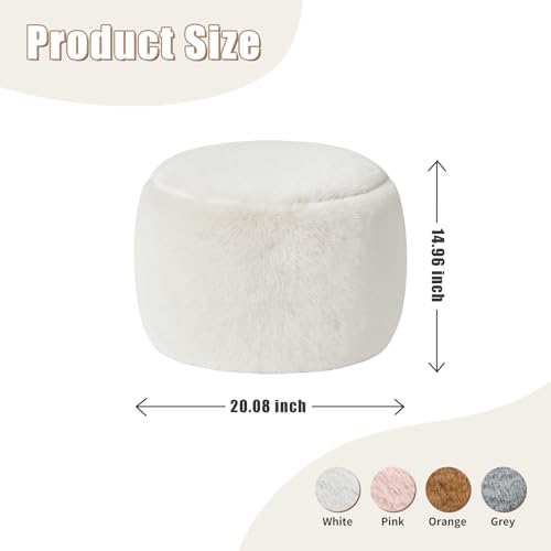 Gericco Round Stuffed Pouf Ottoman for Foot Rest, A Round Modern Foam Filled Poufs, Floor Chair for Living Room, Nursery, Dorm, A Soft Modern Foot Stool Perfect to Rest Your Feet (White, 20Inch) - color: White, size: 20.1"D x 20.1"W x 15"H