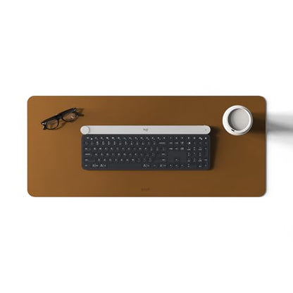 POUT TekDec Mat – Vegan Leather Desk Pad (31.5×13.4in / 80×34cm), Water-Resistant Surface, Anti-Slip Base, Scratch & Heat Protection, Multi-Functional Writing & Mouse Pad – Caramel Tan - color: Caramel Tan