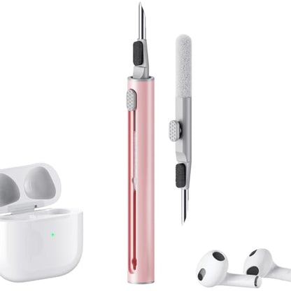 Hyashee Cleaner Kit for Airpods Pro 1 2 3 Multi-Function Cleaning Pen with Soft Brush Flocking Sponge for Bluetooth Earphones Case Cleaning Tools (Pink) - color: Pink