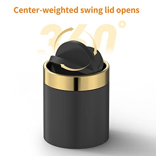 Mini Trash Can with Lid, Desktop Small Trash Can Recycling Bin Cute Metal Garbage Can for Tabletop Countertop Use,Stainless Steel 0.4Gal/1.5L Waste Bin for Office Parlor Car Bedroom,Swing Lid Open - color: Black, size: 1.5 Liter