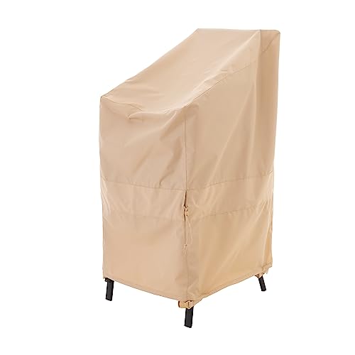 WJ-X3 Stackable Patio Chair Cover, Heavy Duty, Wind Resistant and Waterproof Outdoor Lawn Patio Chair Covers, 28W x 36D x 45H, (4-6 Stacked Chairs), Beige, 1-Pack - color: Beige, size: 28W x 36D x 45H, 1-Pack, Stacked Chairs (4-6)