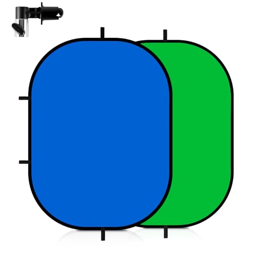5x6.6ft Green Screen Backdrop for Photography, 2-in-1 Blue Pop Up Collapsible Photo Background with Clip and Carry Case for YouTube Videos Studio Props - color: Green&Blue, size: 5x6.6ft