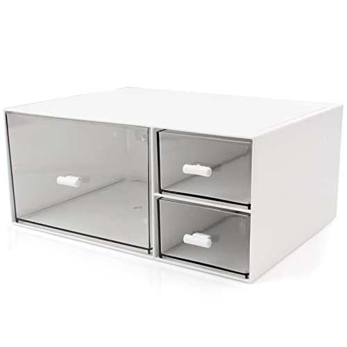 Desk Organizer Stackable Storage Drawers with 3 Compartments Stackable Drawers Great for Desk Storage, Makeup Storage Bathroom Organization Accessories Etc (White) - size: 9*6.5*4inch - 3 Compartment