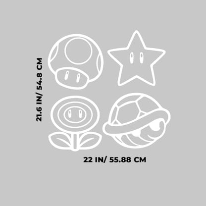 Vinyl Wall Art Decal - ''Mario Icons Game''- 21'' x 22" - Wall Decal Sticker Vinyl Art Bedroom Living Room Decor Decoration Teen Quote Gaming Video Games Retro Old School Controller Cool Link (White)