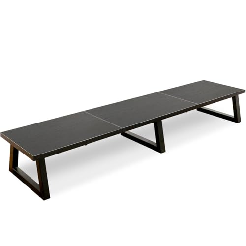 TEAMIX Black 42 inch Dual Monitor Riser,Wood and Steel Long Monitor Stand for 2 Monitors with Storage Large TV Riser Computer Laptop Stand for Desk Office Organization - color: Black