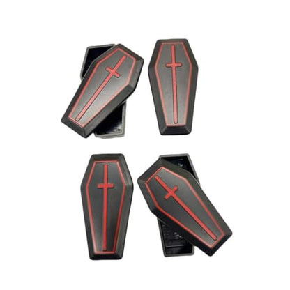 Coffin Shaped Decorative Storage Boxes, Set of 4, Black with Red Accents