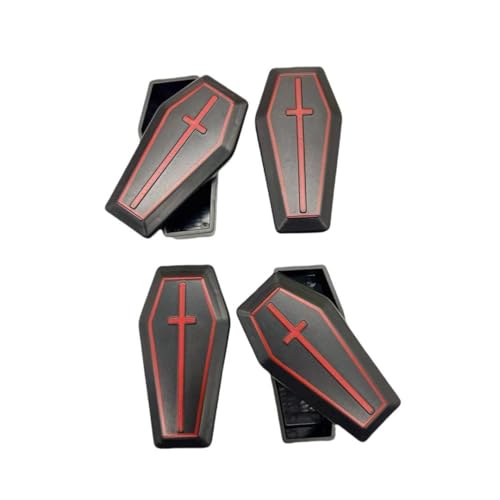 Coffin Shaped Decorative Storage Boxes, Set of 4, Black with Red Accents