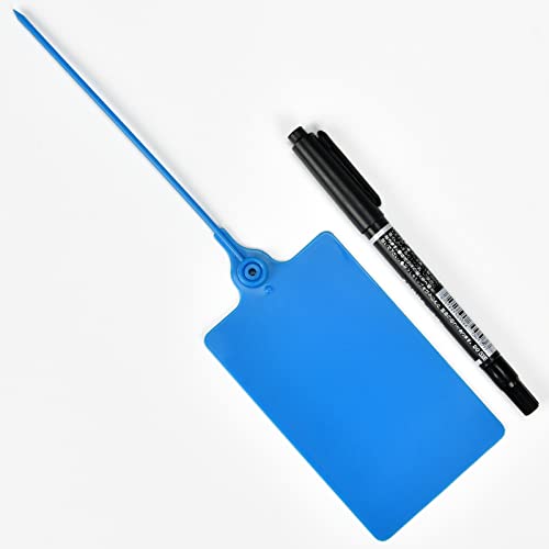 100 Plastic Shipping Tags - Waterproof, Writable, Hanging Tags with One Marker Pen (Navy Blue) - color: Navy Blue