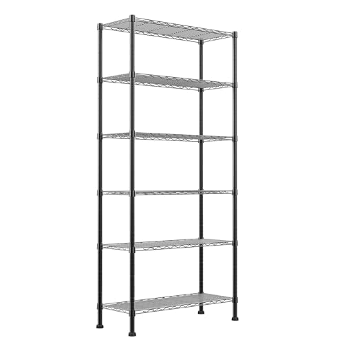 REGILLER 6-Wire Shelving Metal Storage Rack Adjustable Shelves,Standing Storage Shelf Units for Laundry Bathroom Kitchen Pantry Closet(Black,14.1" D x 30" W x 80" H) - color: Black, size: 6tier 14.1"D x 30"W x 80"H