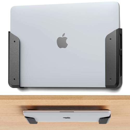 ELETIUO Wall & Under Desk Laptop Mount Holder with Adhesive & Screws in,1.02"/ 26 mm Thick,Anti-Scratch Pads,Universal for MacBooks,Surface,Keyboards,Tablets,Switch &More - color: Black