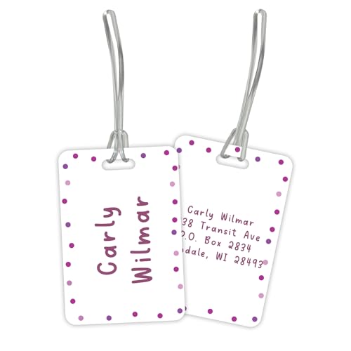 Personalized Pink Polka Dot Luggage Tag / 2.75" x 4" Custom Abstract Bag Tag/Double Sided Durable Plastic Luggage Tag with Plastic Strap/Made in The USA - style: Pink Dots