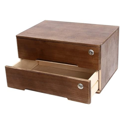 Wooden Desk Organizer with Drawers & Lock, Desktop Countertop Storage Cabinet Lockable Home Office Supplies File Tabletop Organizing Unit (2 Drawer - Retro Walnut) - style: 2 Drawer - Retro Walnut