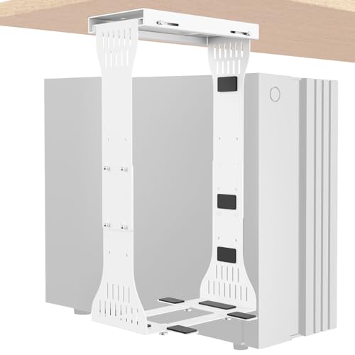 KEEGH Heavy Duty Under Desk PC Mount Adjustable Under Desk Computer Mount Supports Up to 90 lbs PC Mount with Secure Locking for Standing Desk, White - color: White