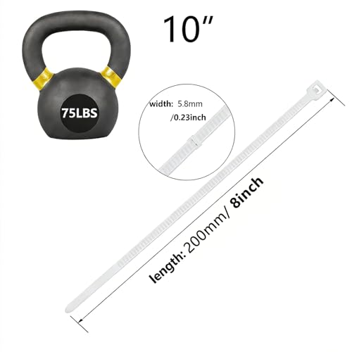 1000PCS 8 inch White Zip Ties 75LBS Tensile Strength Self-Locking heavy duty UV Resistant Cable Tie Wraps for indoor and outdoor use - color: White, size: 8inch-1000PCS