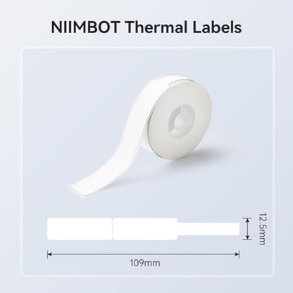 NIIMBOT White Cable Labels Maker Tape for D11/D110/D101 Label Maker, 0.49'' x 4.29''(12.5mm x 109mm), Thermal Label Tape for Home Office Labeling Tape Replacement - color: 12.5mmx109mm-white Cable