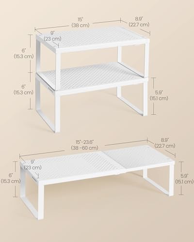 SONGMICS Spice Racks, Set of 4 Expandable Kitchen Countertop Shelves, Small Cupboard Organizers, Metal, Space-Saving Tabletop Shelves, Matte White UKCS404WC01 - color: Matte White, size: Set of 4