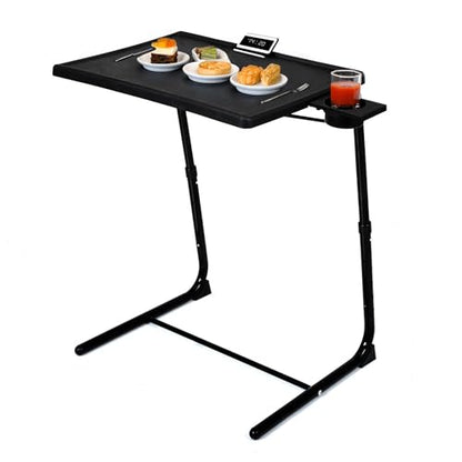 JAXPETY TV Tray, Folding TV Tray with Cup Holder, Adjustable TV Desk with 6 Height Adjustments and 3 Angle, Couch Table for Eating on Bed & Sofa, Stowaway Laptop Stand, Dark Black - color: Dark Black
