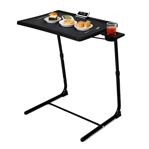 JAXPETY TV Tray, Folding TV Tray with Cup Holder, Adjustable TV Desk with 6 Height Adjustments and 3 Angle, Couch Table for Eating on Bed & Sofa, Stowaway Laptop Stand, Dark Black - color: Dark Black