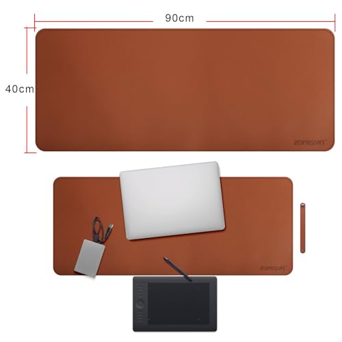 ZORESYN Large Desk Mat 35.4" x 15.8", PU Leather Desk Pad, Waterproof Mouse Pad & Writing Mat for Office, Home & Gaming (Brown) - color: Light Brown, size: 35.4L x 15.8W inches