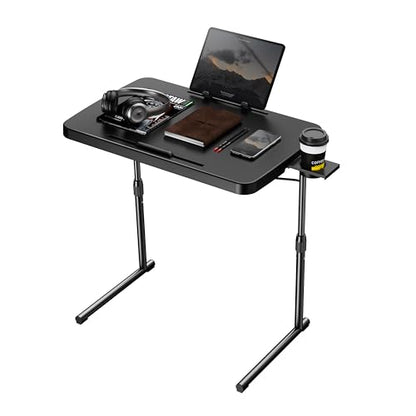 Ultra TV Tray Table, Allpop TV Dinner Tray for Eating, Adjustable Folding Tray Table with Book Stand, Cup Holder, Laptop Stopper & Tablet Slot on Coach & Bed, Black