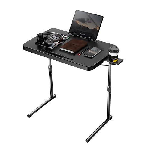 Ultra TV Tray Table, Allpop TV Dinner Tray for Eating, Adjustable Folding Tray Table with Book Stand, Cup Holder, Laptop Stopper & Tablet Slot on Coach & Bed, Black