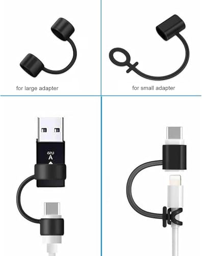 2 Pcs Black Silicone Anti Lost Cover Protections Sleeve Case Cable Converter Holder Strap Tether for Various Charging Adapters Charging Cable Adapter Keeper/Holder
