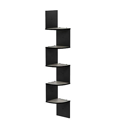 Furinno Rossi Wall Mount Floating Corner Shelf, 5-Tier Radial, French Oak Grey/Black - color: French Oak