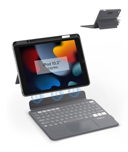 EIP Bluetooth Keyboard Case for iPad 10.2 inch (7th/8th/9th Gen) & iPad Air 10.5 inch (3rd Gen), 10.2 "Magnetic Detachable Cover with Trackpad, 7-Color Backlit Keys, Slim Protective Smart Case - color: Black, size: iPad 9/8/7th & Air 3rd
