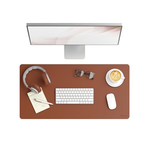 Smead Desk Pad, Vegan Leather Desk Mat with Non-Slip Faux Suede Backing, Perfect Desk Organizer for Office Decor, 31.5” x 15.7” Medium, Saddle (64832) - color: Brown, size: 15.7" x 31.5"