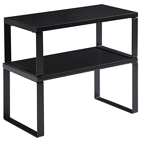 YMYNY Cabinet Shelf Organizer, Countertop Shelves Set of 2, Kitchen Spice Racks, Stackable, Storage Racks for Cupboard, Sink, Pantry, Bathroom, Black, Metal, UHSR002B