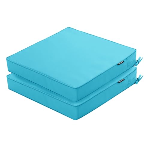 Outdoor Chair Cushions 19 x 19 Inch Water Resistant Patio Chair Cushions with Tie 3 Year Color Fastness Thick Outdoor Seat Cushion for Garden Lawn Patio Furniture Teal Set of 2 - color: Teal, size: 19*19*3 Inch (Square)