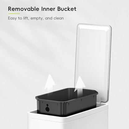EKO Slim Small Bathroom Trash Can with Lid, Stainless Steel Small Garbage Can with Removable Inner Bucket, 6L / 1.6 Gal, Step On Trash Bin (White) - color: White, size: 6L