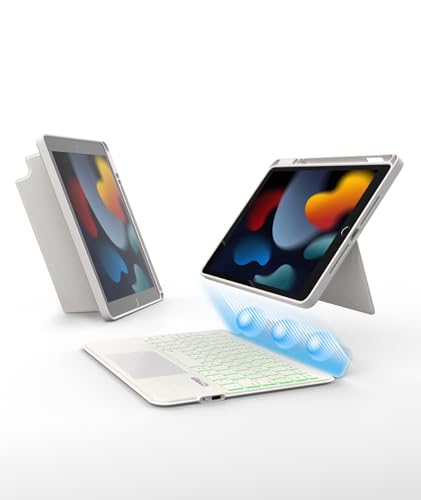 EIP Bluetooth Keyboard Case for iPad 10.2 inch (7th/8th/9th Gen) & iPad Air 10.5 inch (3rd Gen), 10.2 "Magnetic Detachable Cover with Trackpad, 7-Color Backlit Keys, Slim Protective Smart Case-White - color: White, size: iPad 9/8/7th & Air 3rd