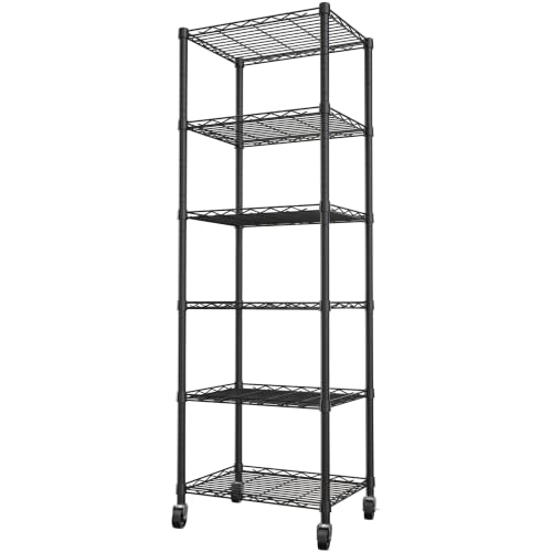 REGILLER 6 Wire Shelving Steel Storage Rack Adjustable Unit Shelves for Laundry Bathroom Kitchen Pantry Closet(Black,11.7" D x 16.8" W x 63" H,With Wheels) - color: Black, size: With Wheels 6tier 11.7"D x 16.8"W x 63"H