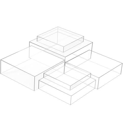 Geelin 6 Pack Acrylic Risers for Display Acrylic Cube Boxes Risers Display Stands with Hollow Bottoms Decorative Stand for Jewelry Candy Table Decor 6 Sizes(Clear,10 to 15 Inch,Square) - color: Clear, size: 10 to 15 Inch, style: Square