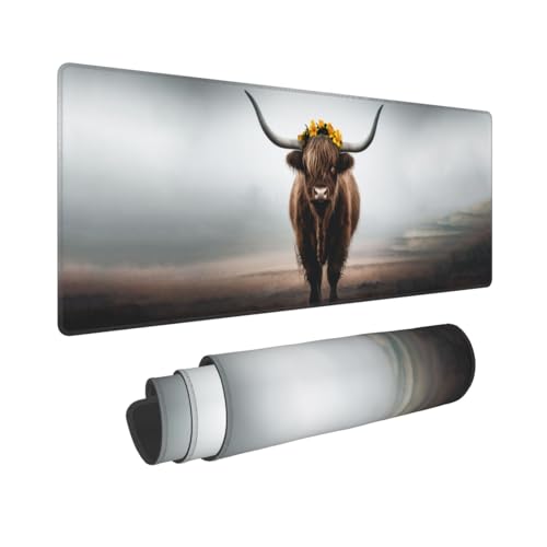 Highland Cow Gaming Mouse Pad, Large Non-Slip Rubber Base Mousepad XL 31.5x11.8in, Keyboard Mouse Mat, Desk Pad with Stitched Edges for Gamer Home&Office - color: 13