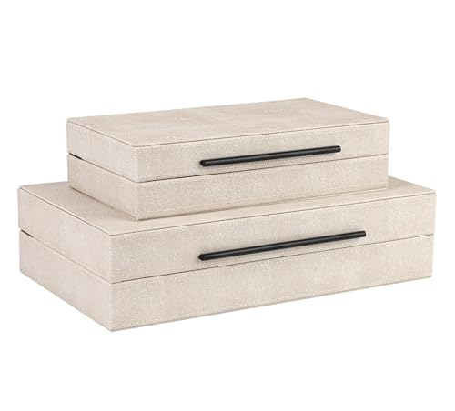 HofferRuffer Faux Leather Decorative Boxes Set of 2, Large Nesting Keepsake Box Accessory Organizer Jewelry Organizer with Hinged Lid, Stacking Storage Box Container (Light Grey+Black Handles) - color: Light Grey+Black Handles